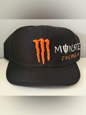Monster Energy Hat Men Black Orange Embroidered Logo Fitted Fullback Size 8 Rare
